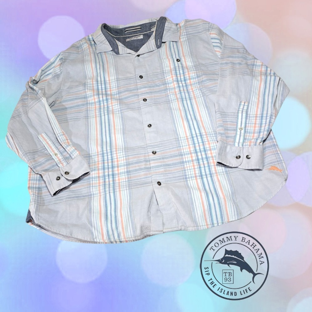 Tommy Bahama Coastline Cord Shirt Mens Plaid Corduroy Blue 2XLB